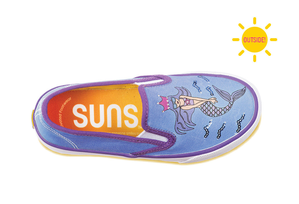 Girls slip-on sneaker with a mermaid design that changes color in the sun