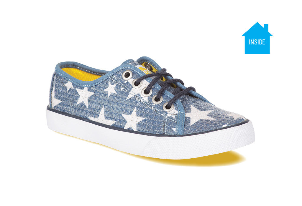 Girls casual sequence sneaker with purple stars that appear when exposed to the sun