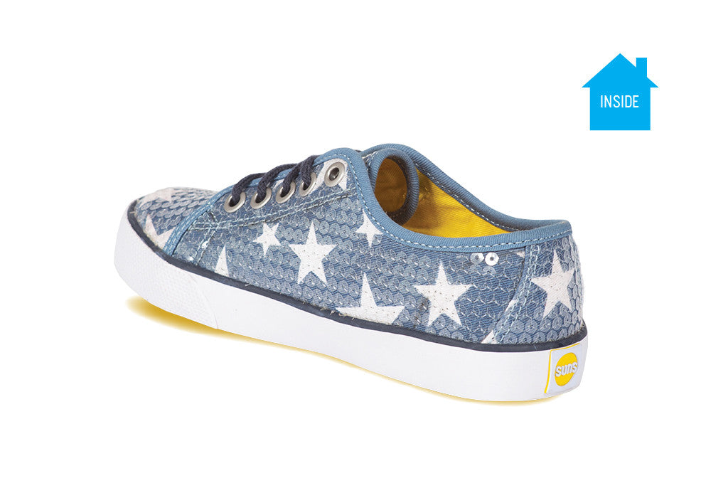 Girls casual sequence sneaker with purple stars that appear when exposed to the sun